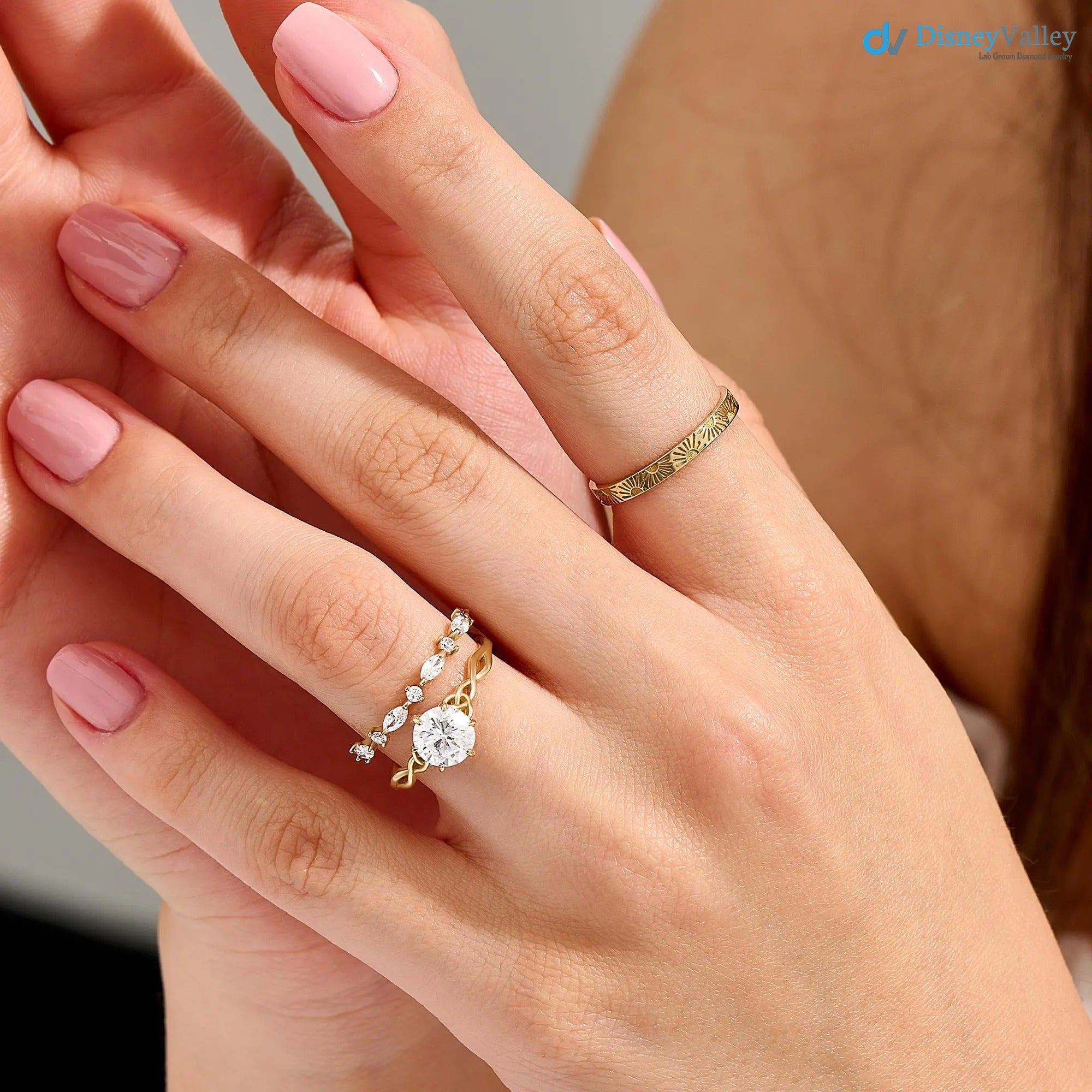 Celtic Knot Engagement Ring, Solid Gold Round Solitaire Ring, Twisted Irish Ring - DisneyValley 