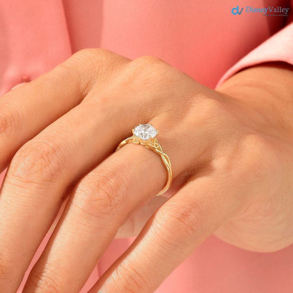 Celtic Knot Engagement Ring, Solid Gold Round Solitaire Ring, Twisted Irish Ring - DisneyValley 