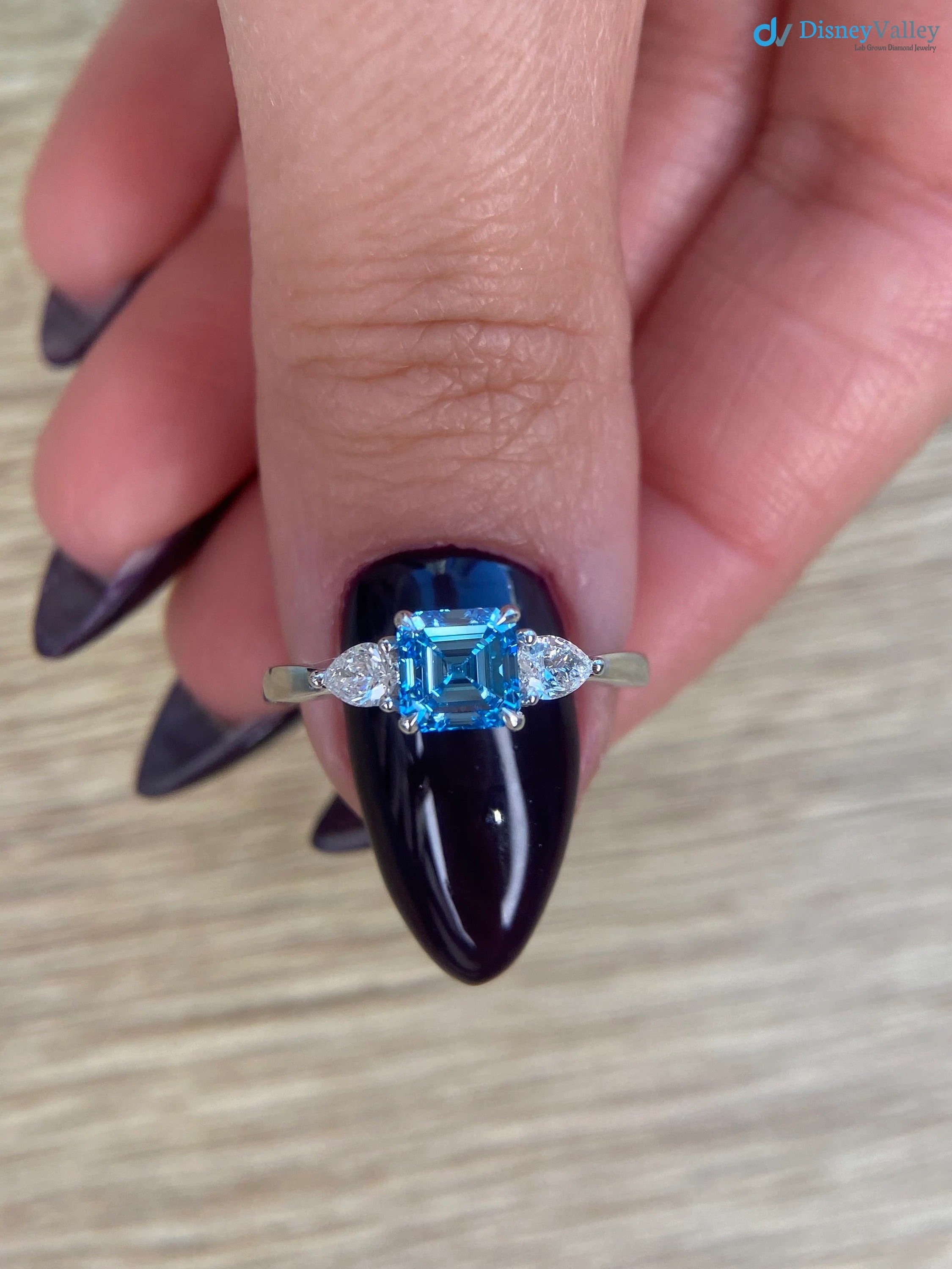 1.30 Carat IGI Certified Blue Diamond / Asscher Diamond Ring - DisneyValley 