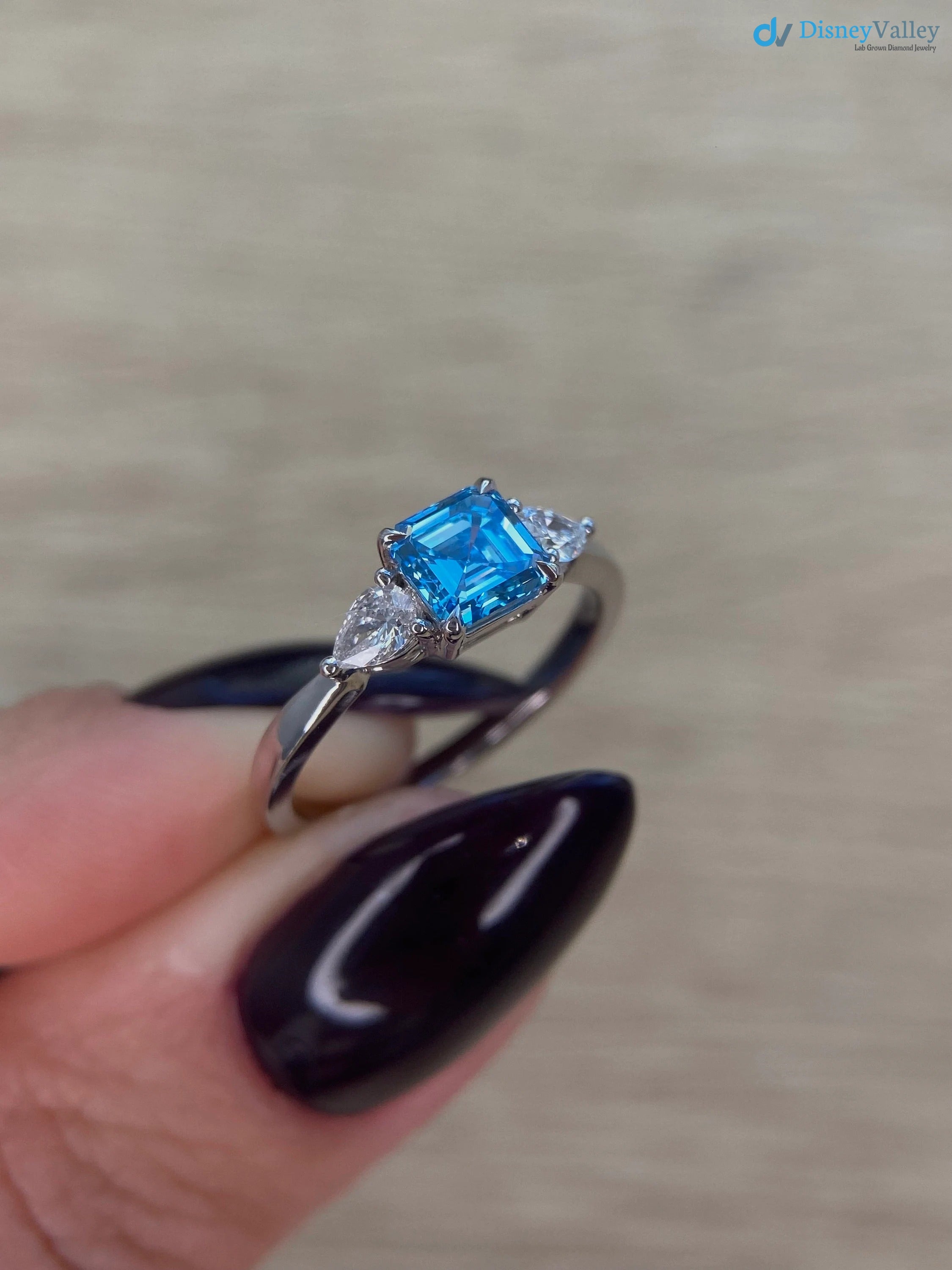 1.30 Carat IGI Certified Blue Diamond / Asscher Diamond Ring - DisneyValley 