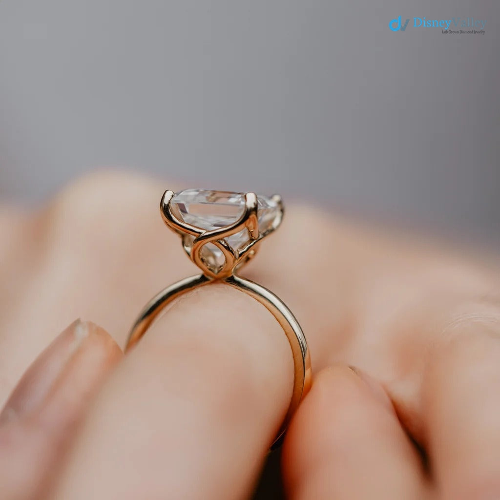 The Elissa Ring Asscher Lab Diamond Dainty Engagement Solitaire Rings - DisneyValley 