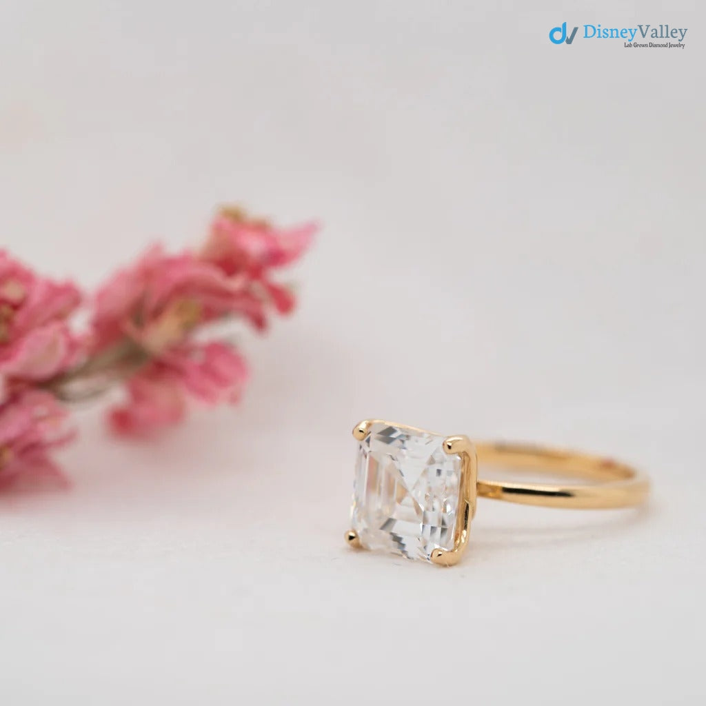 The Elissa Ring Asscher Lab Diamond Dainty Engagement Solitaire Rings - DisneyValley 