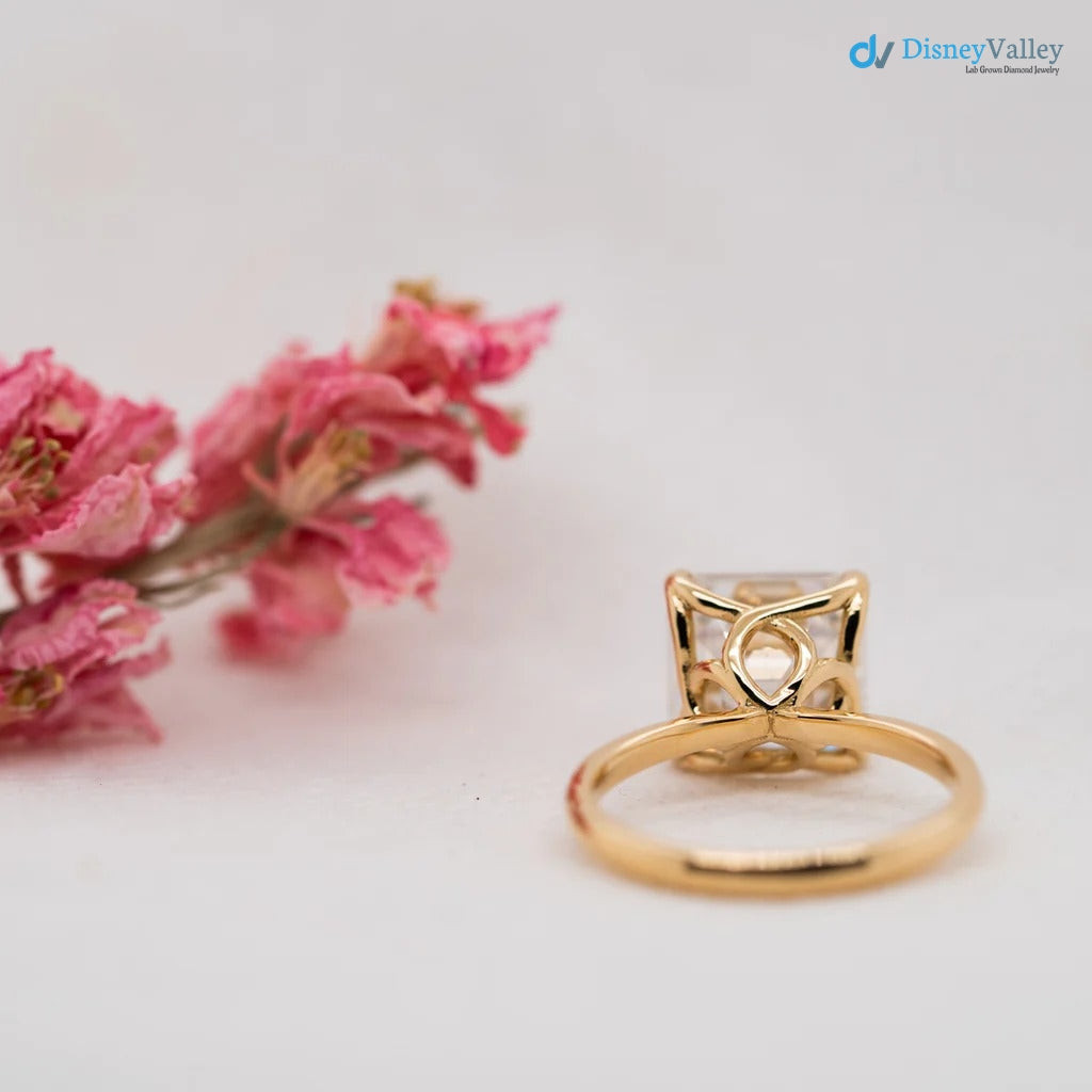 The Elissa Ring Asscher Lab Diamond Dainty Engagement Solitaire Rings - DisneyValley 