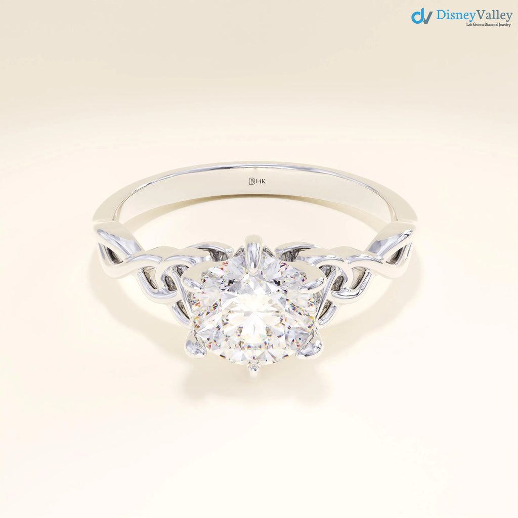 Celtic Knot Engagement Ring, Solid Gold Round Solitaire Ring, Twisted Irish Ring - DisneyValley 