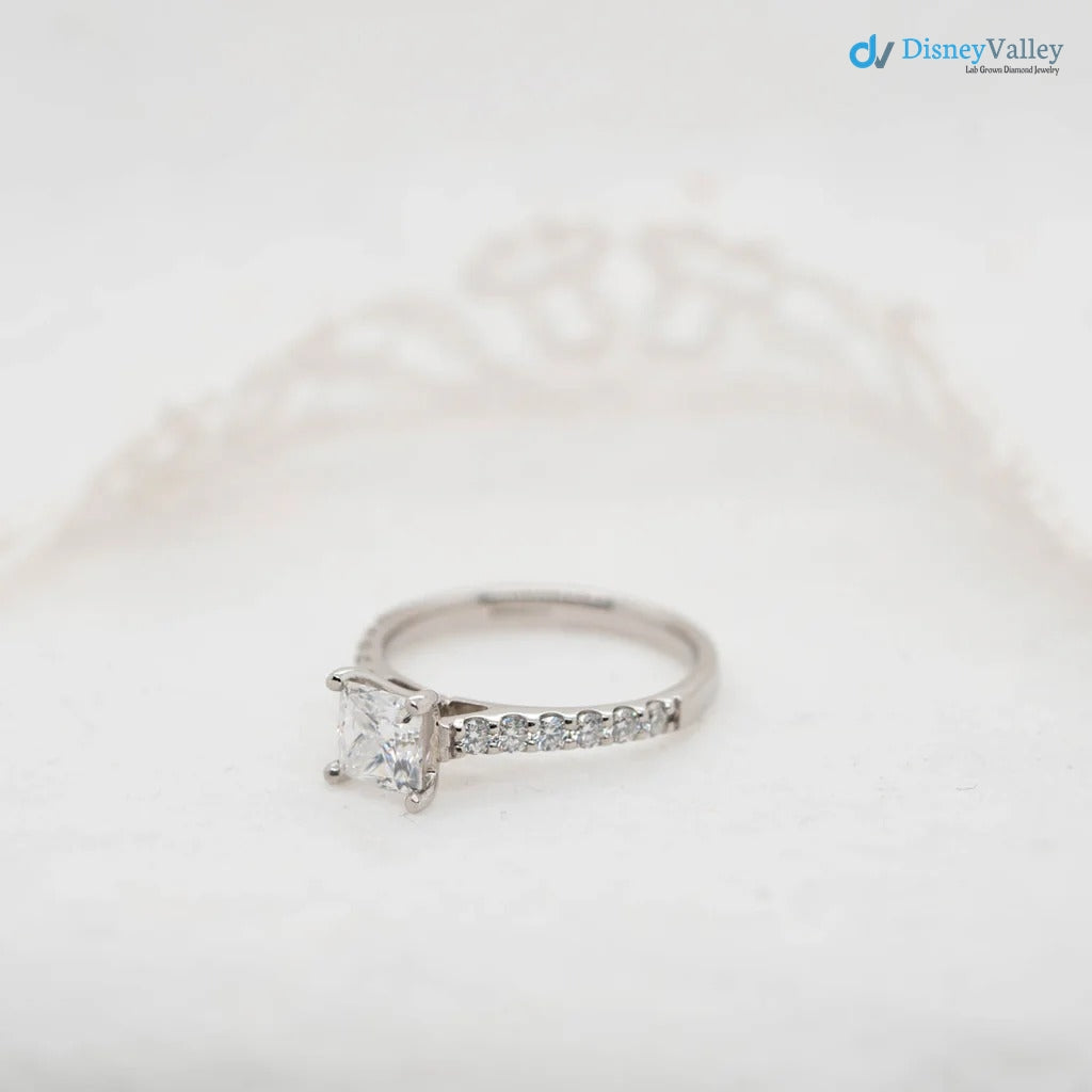 The Estella Ring Lab Diamond Princess Shoulder Set Engagement Ring - DisneyValley 