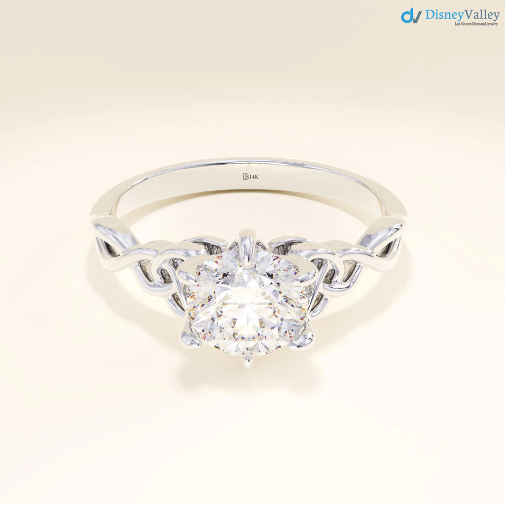 Celtic Knot Engagement Ring, Solid Gold Round Solitaire Ring, Twisted Irish Ring - DisneyValley 