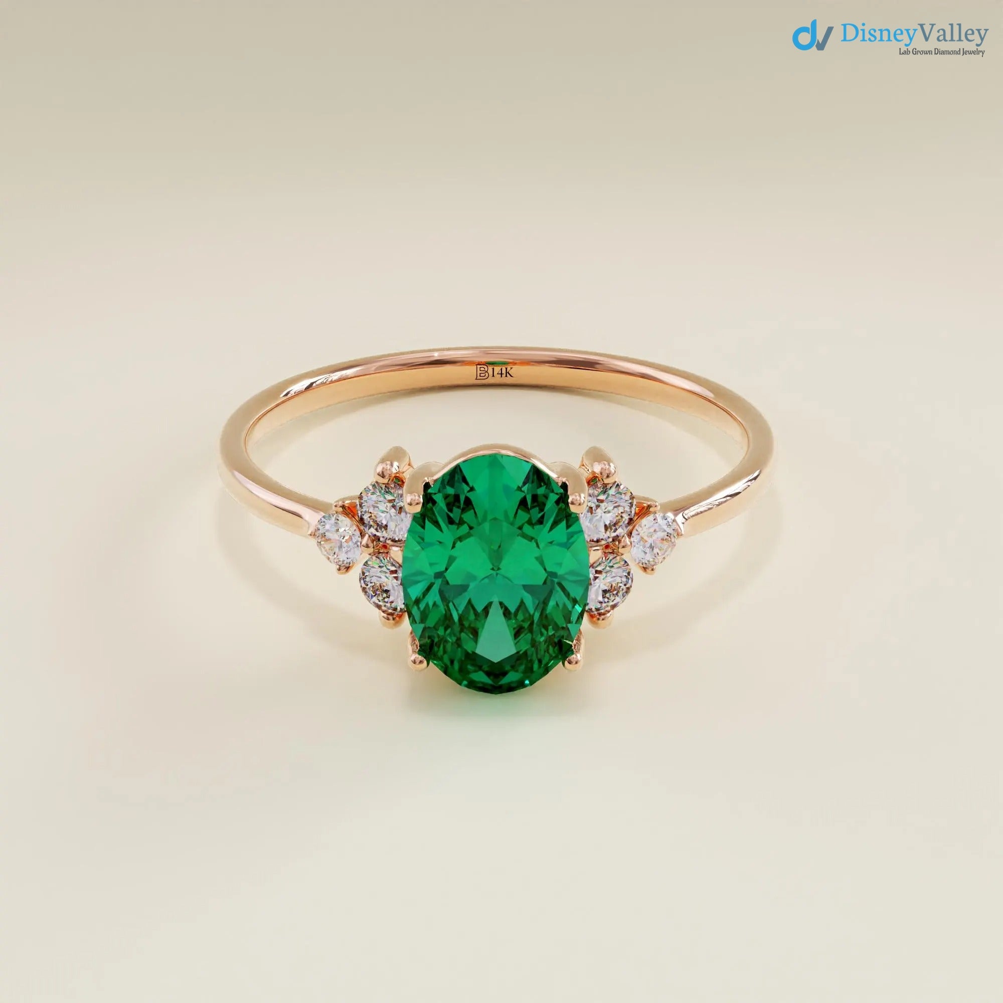 Oval Emerald Ring for Women Solid Gold Emerald Engagement Ring - DisneyValley  Main image