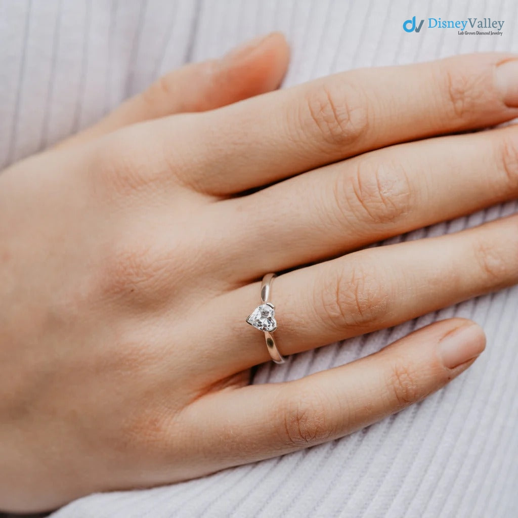 The Valentina Ring Heart Cut Lab Diamond Classic Engagement Solitaire Ring - DisneyValley 