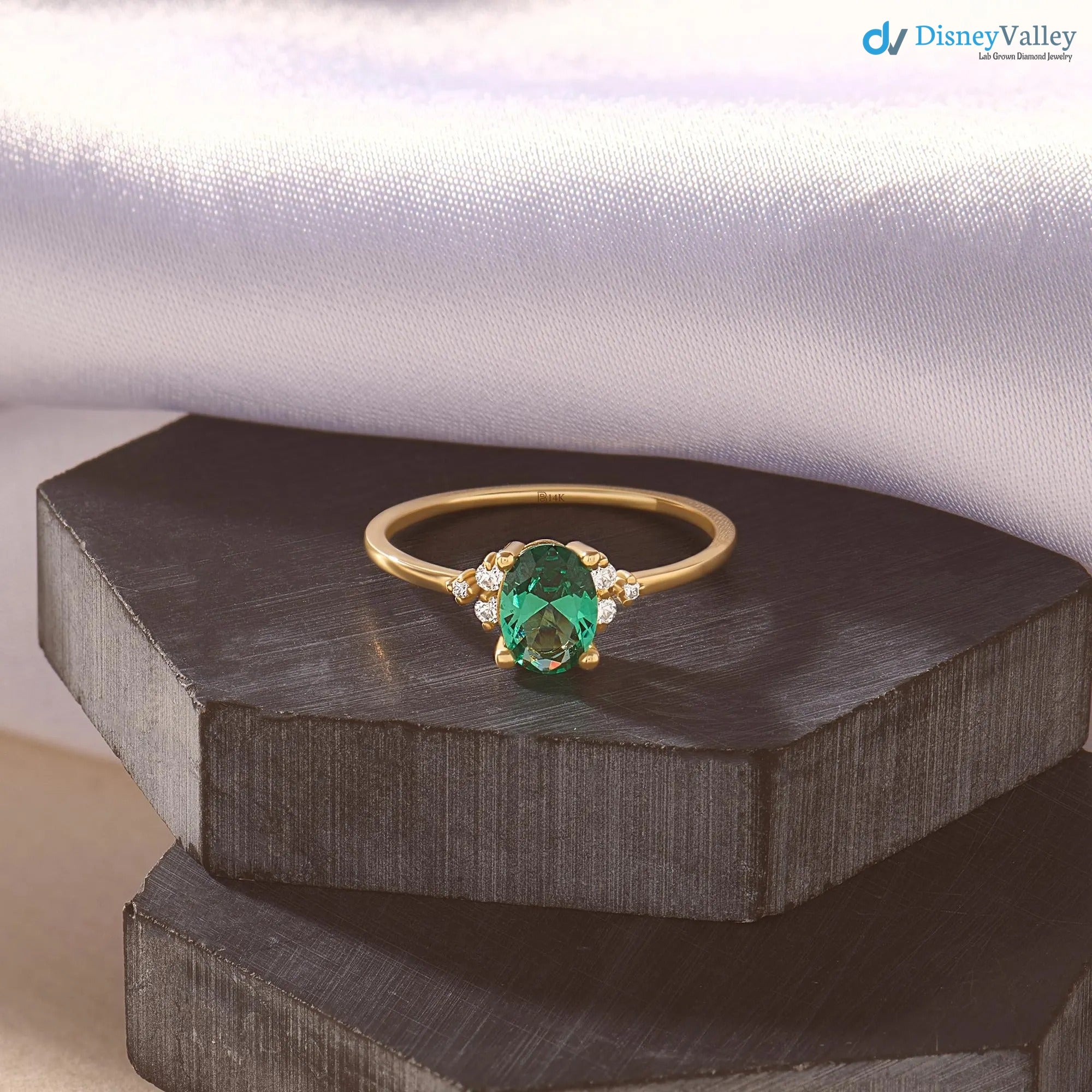 Oval Emerald Ring for Women Solid Gold Emerald Engagement Ring - DisneyValley 
