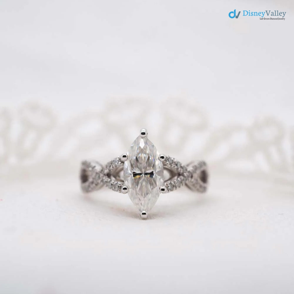 The Zelmera Ring 2.35ct D-E VVS1 Marquise Cut Shoulder Set Engagement Ring - DisneyValley 