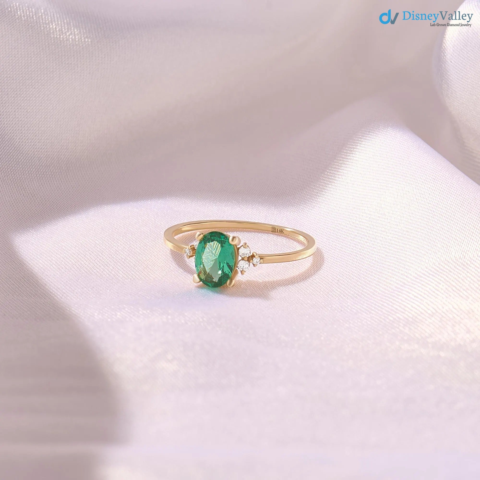 Oval Emerald Ring for Women Solid Gold Emerald Engagement Ring - DisneyValley 