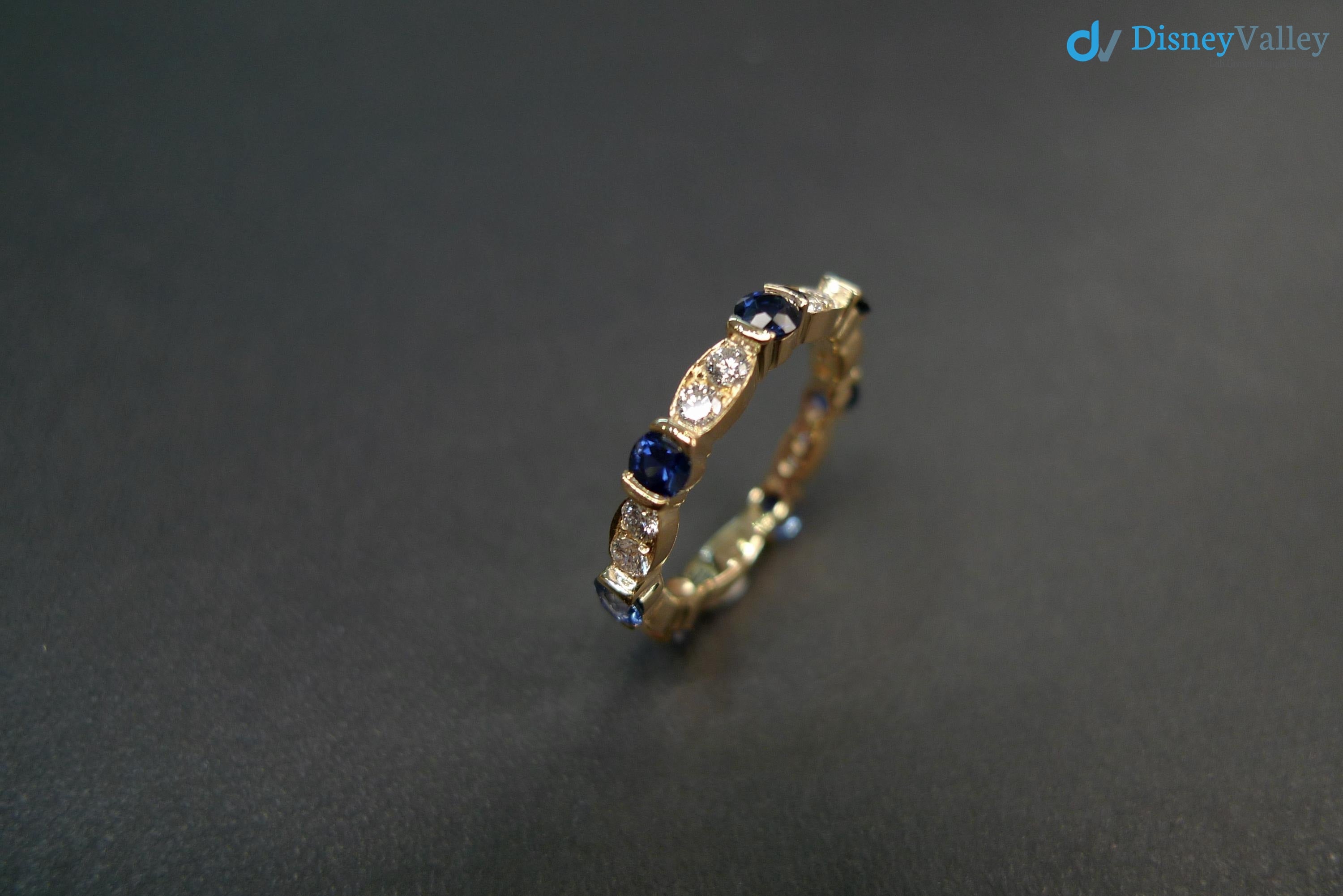 Blue Sapphire and Diamond Wedding Ring in 14K Yellow Gold Unique Wedding Band - DisneyValley 