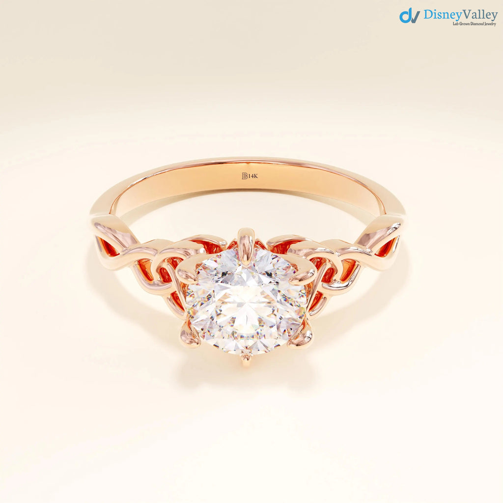 Celtic Knot Engagement Ring, Solid Gold Round Solitaire Ring, Twisted Irish Ring - DisneyValley 