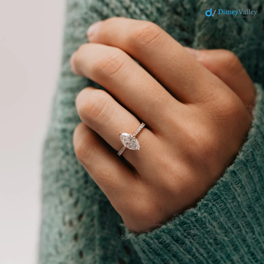 The Nouveau Ring Lab Diamond Marquise Cut Shoulder Set Engagement Ring - DisneyValley 
