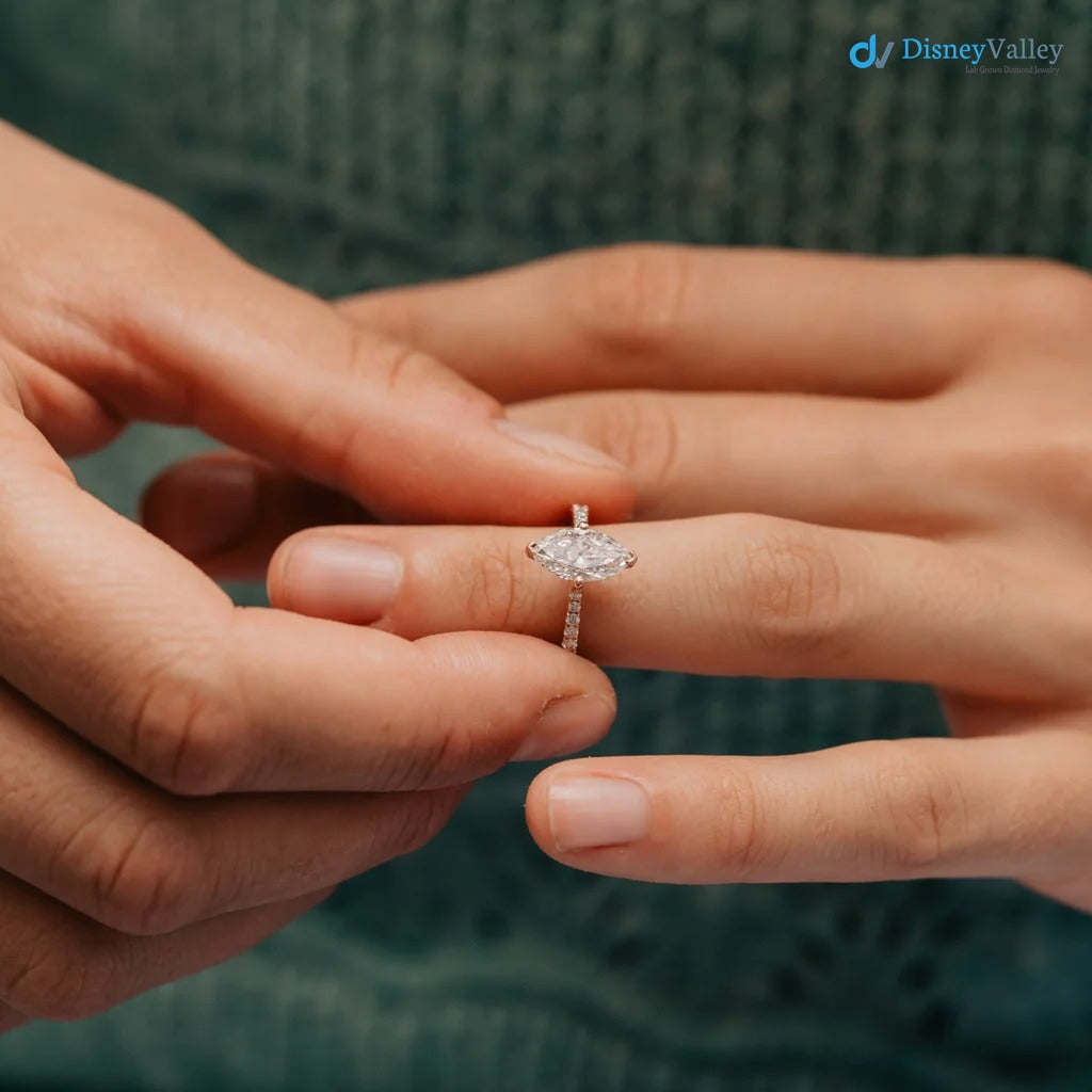 The Nouveau Ring Lab Diamond Marquise Cut Shoulder Set Engagement Ring - DisneyValley 