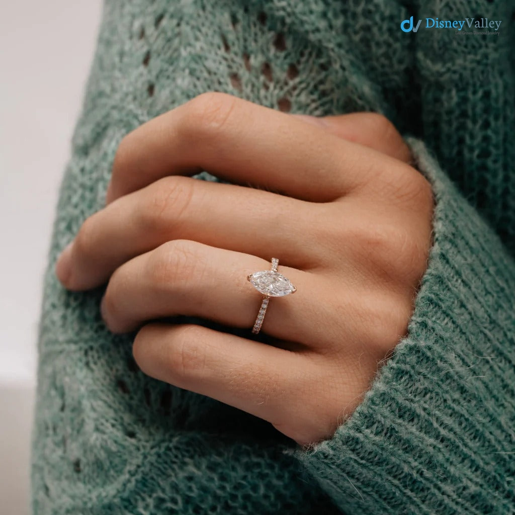 The Nouveau Ring Lab Diamond Marquise Cut Shoulder Set Engagement Ring - DisneyValley 