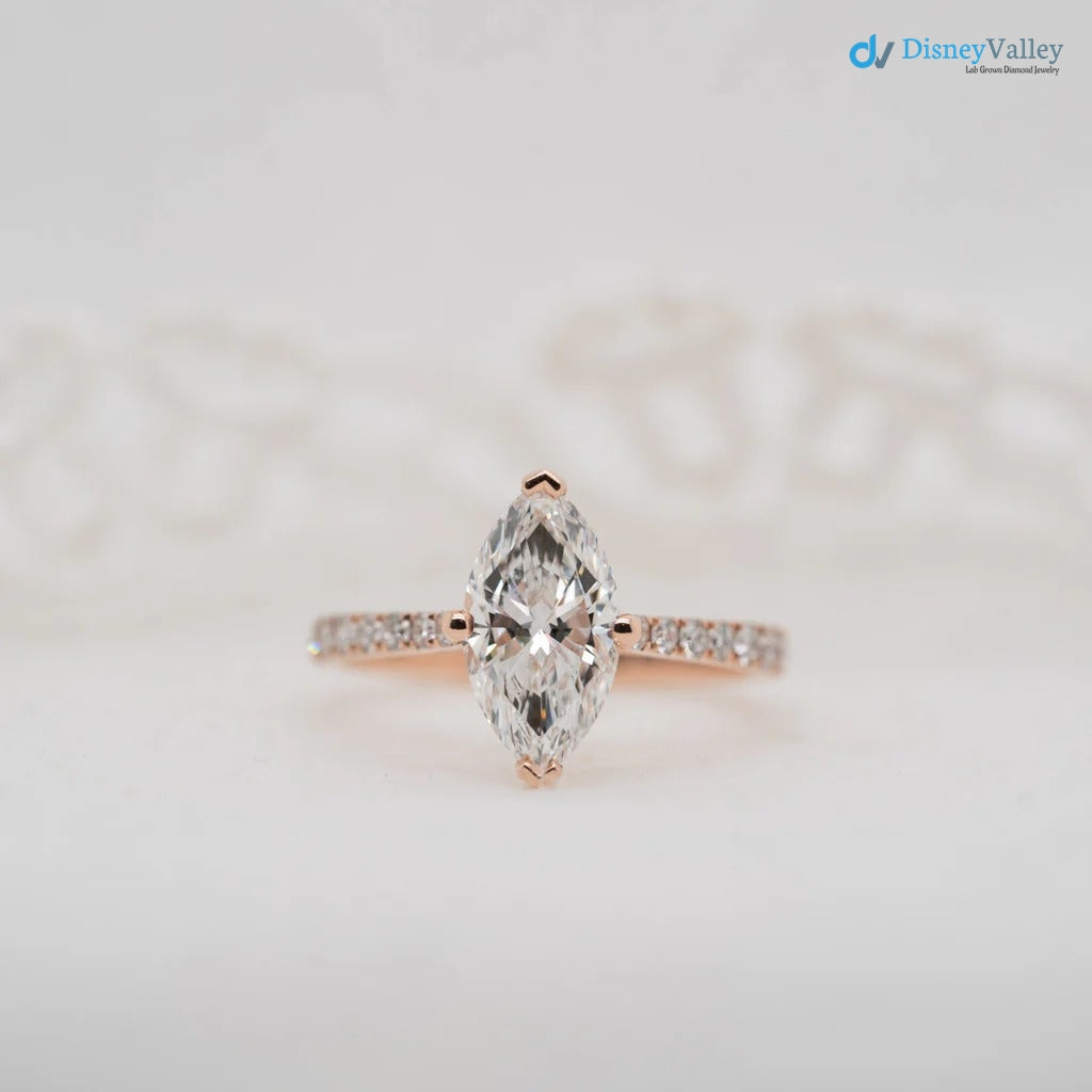 The Nouveau Ring Lab Diamond Marquise Cut Shoulder Set Engagement Ring - DisneyValley 