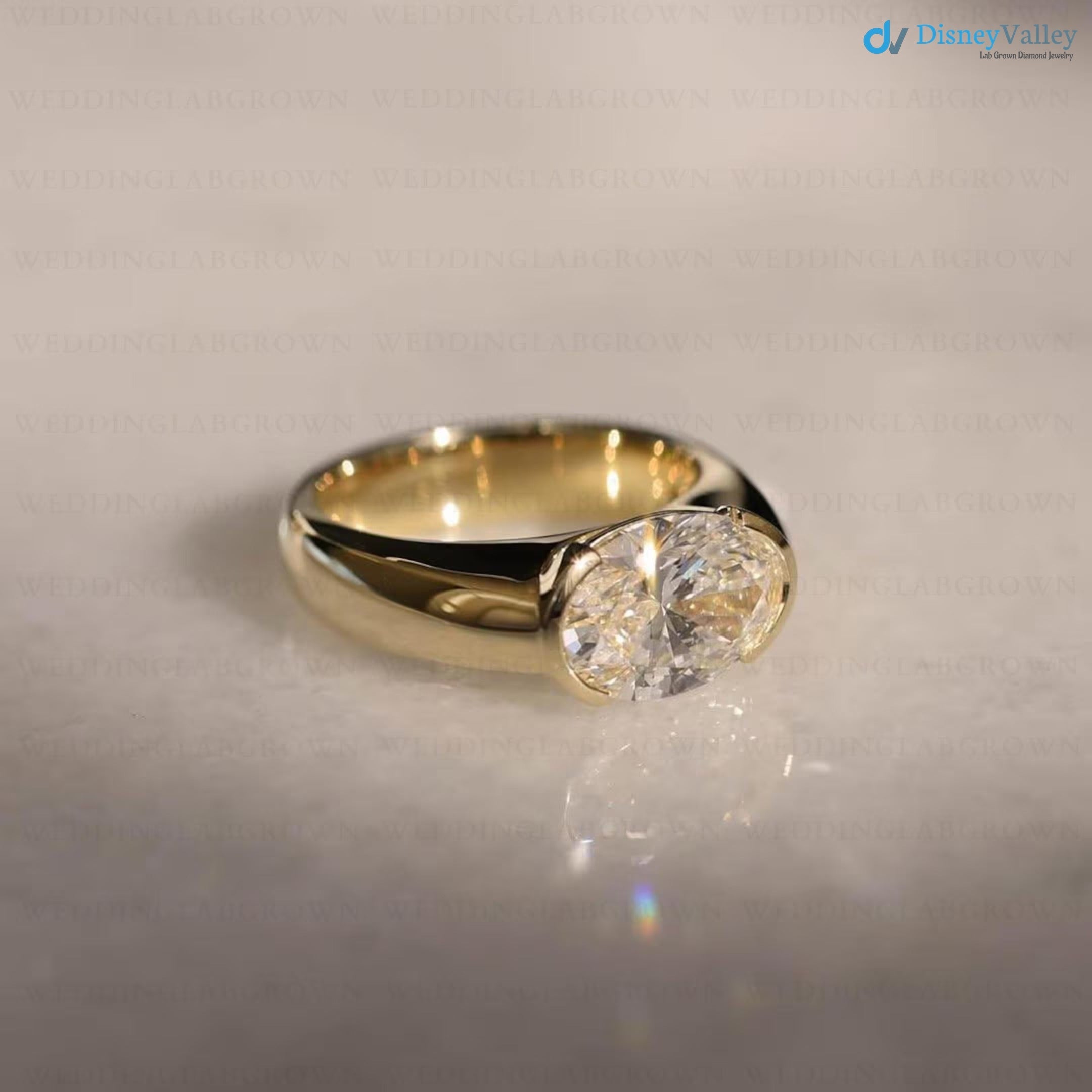 2.5 CT Oval Cut Lab Grown Diamond Ring Solid Gold engagement Ring - DisneyValley 