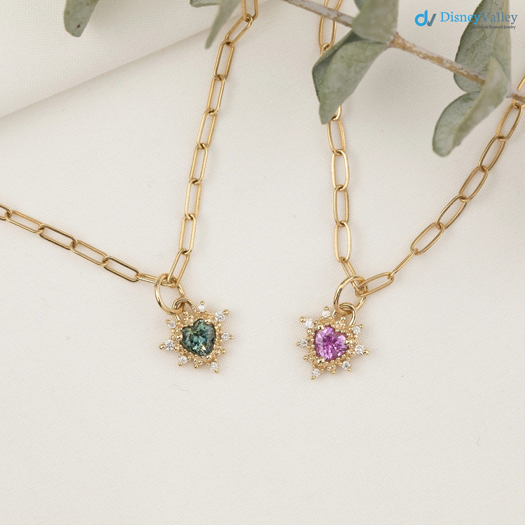 1 caret Heart diamond halo Charm Necklace an pendent