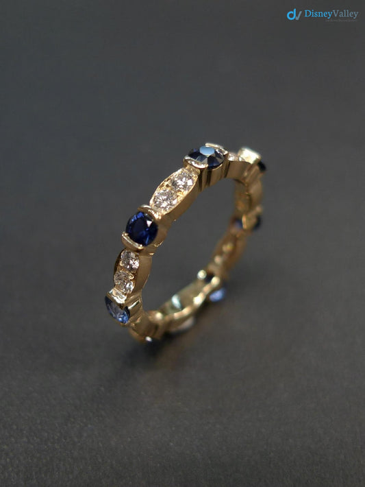 Blue Sapphire and Diamond Wedding Ring in 14K Yellow Gold Unique Wedding Band - DisneyValley 