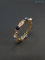 Blue Sapphire and Diamond Wedding Ring in 14K Yellow Gold Unique Wedding Band - DisneyValley 