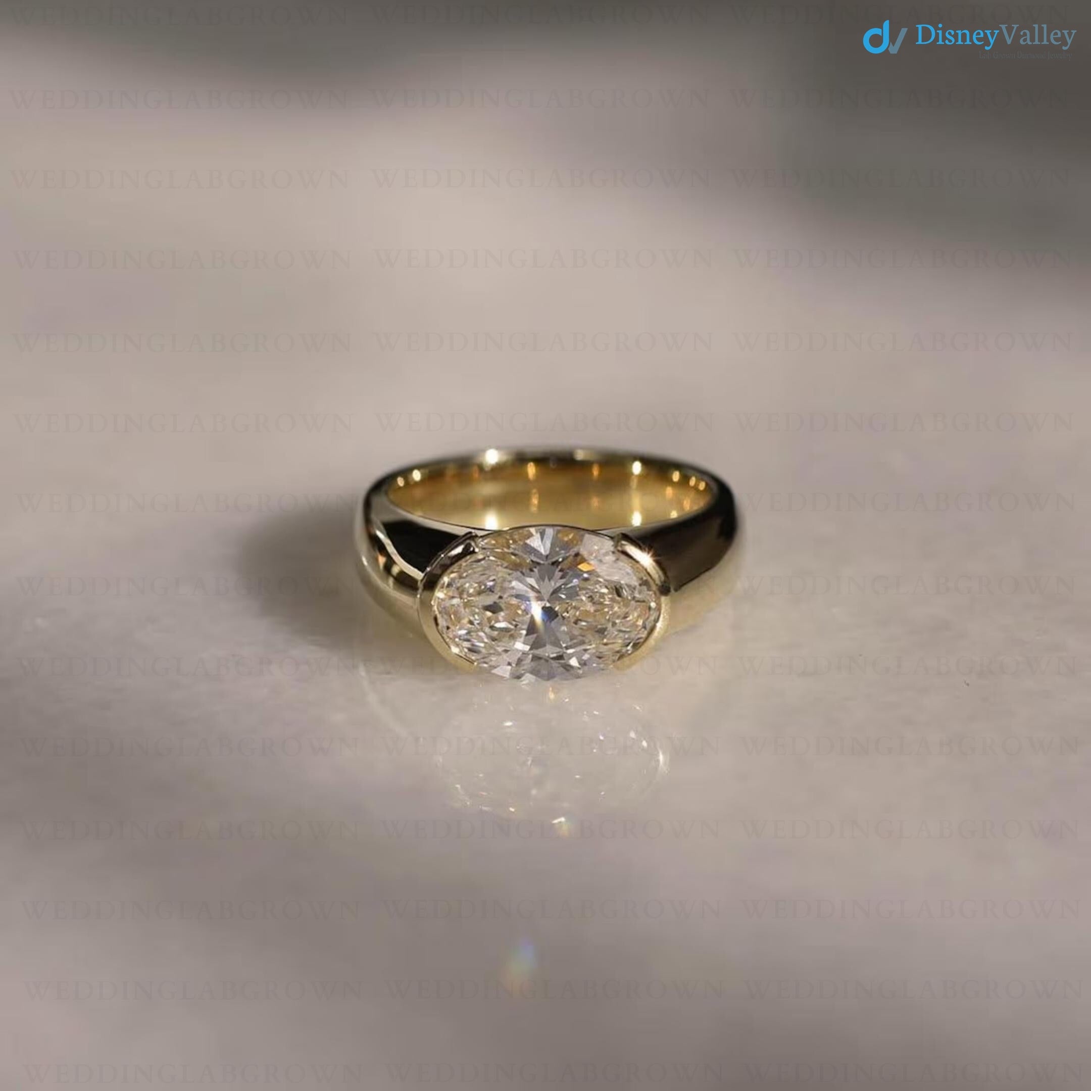2.5 CT Oval Cut Lab Grown Diamond Ring Solid Gold engagement Ring - DisneyValley  Main image