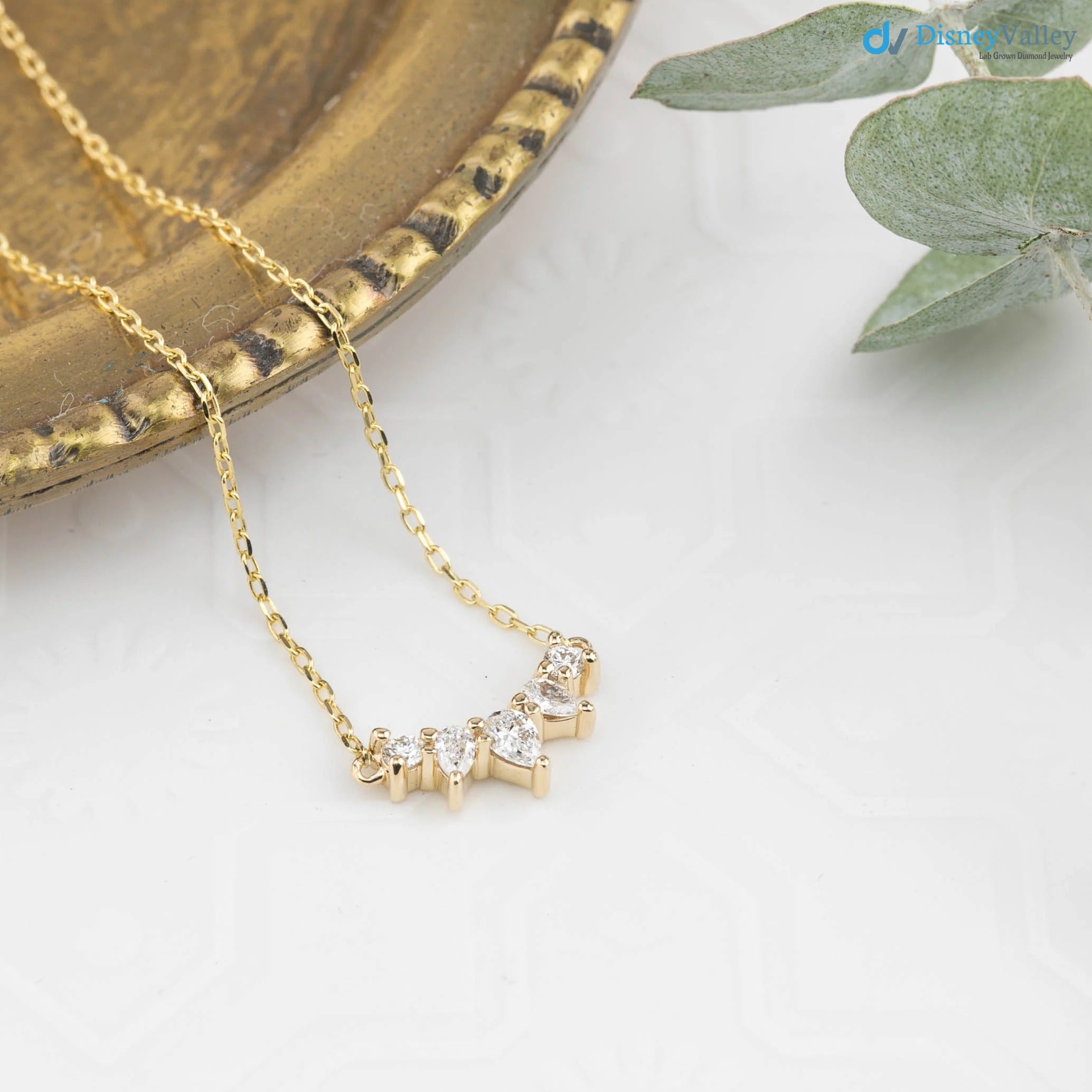 5 pear diamond Gloria Curved Diamond Necklace