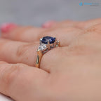 Oval Sapphire and Diamond Trillion Engagement Ring Two toned Three Stone Ring - DisneyValley 