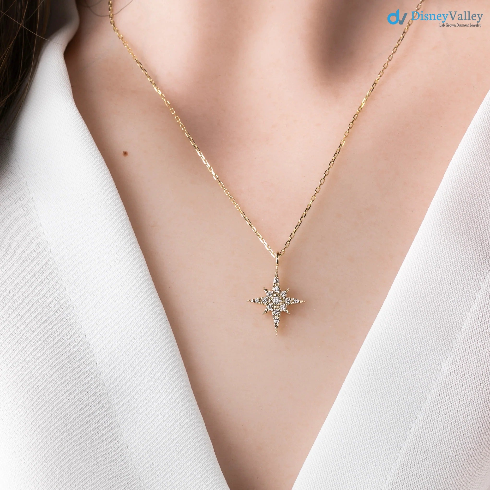 Starburst round lab grown Diamond Pave Necklace