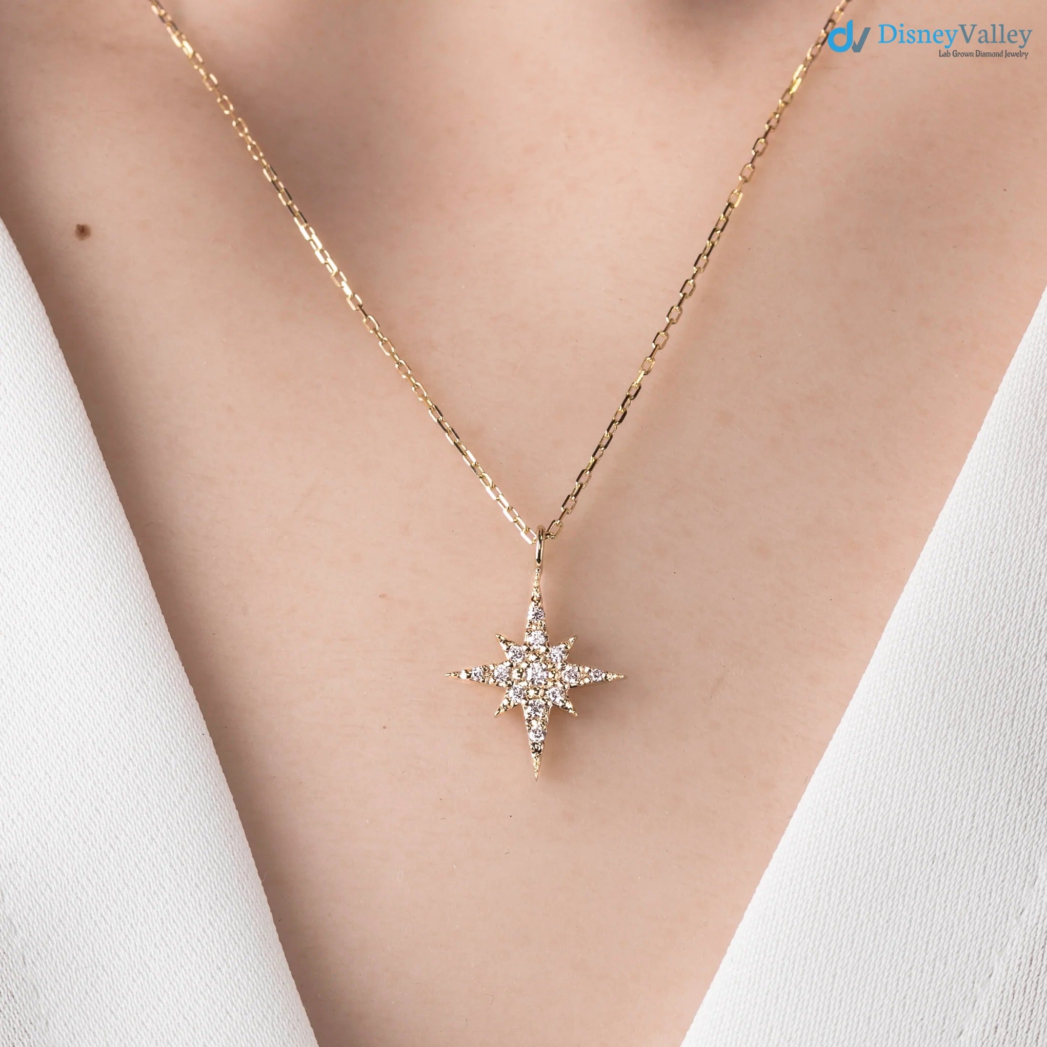 Starburst round lab grown Diamond Pave Necklace