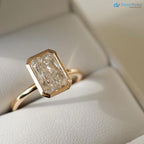 3.00 Ct IGI CERTIFIED Elongated Radiant Cut Lab Grown Diamond Bezel Set Solitaire Engagement Ring - DisneyValley 