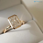 3.00 Ct IGI CERTIFIED Elongated Radiant Cut Lab Grown Diamond Bezel Set Solitaire Engagement Ring - DisneyValley 