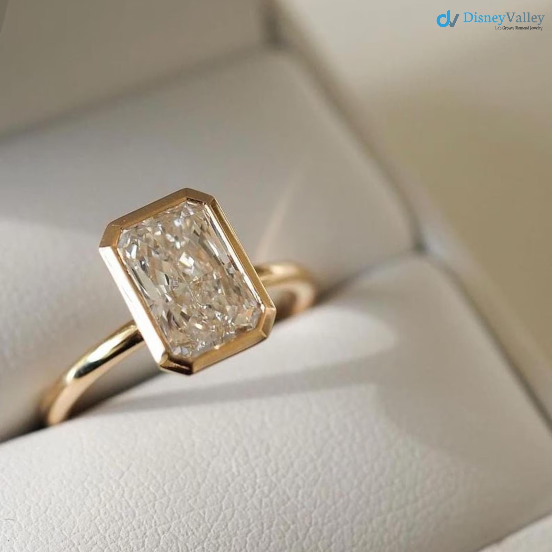 3.00 Ct IGI CERTIFIED Elongated Radiant Cut Lab Grown Diamond Bezel Set Solitaire Engagement Ring - DisneyValley 