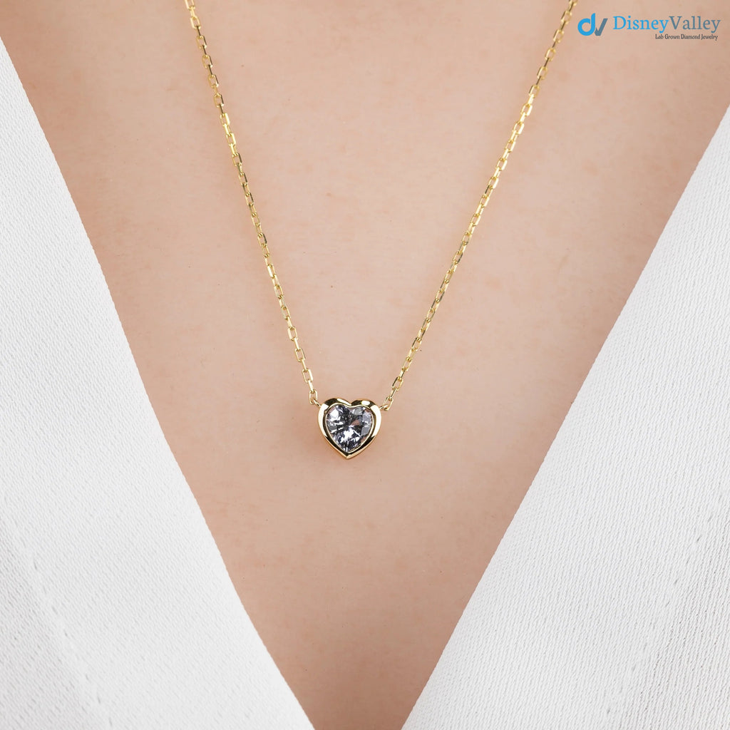 Blue Sapphire Heart diamond Necklace and cable chain