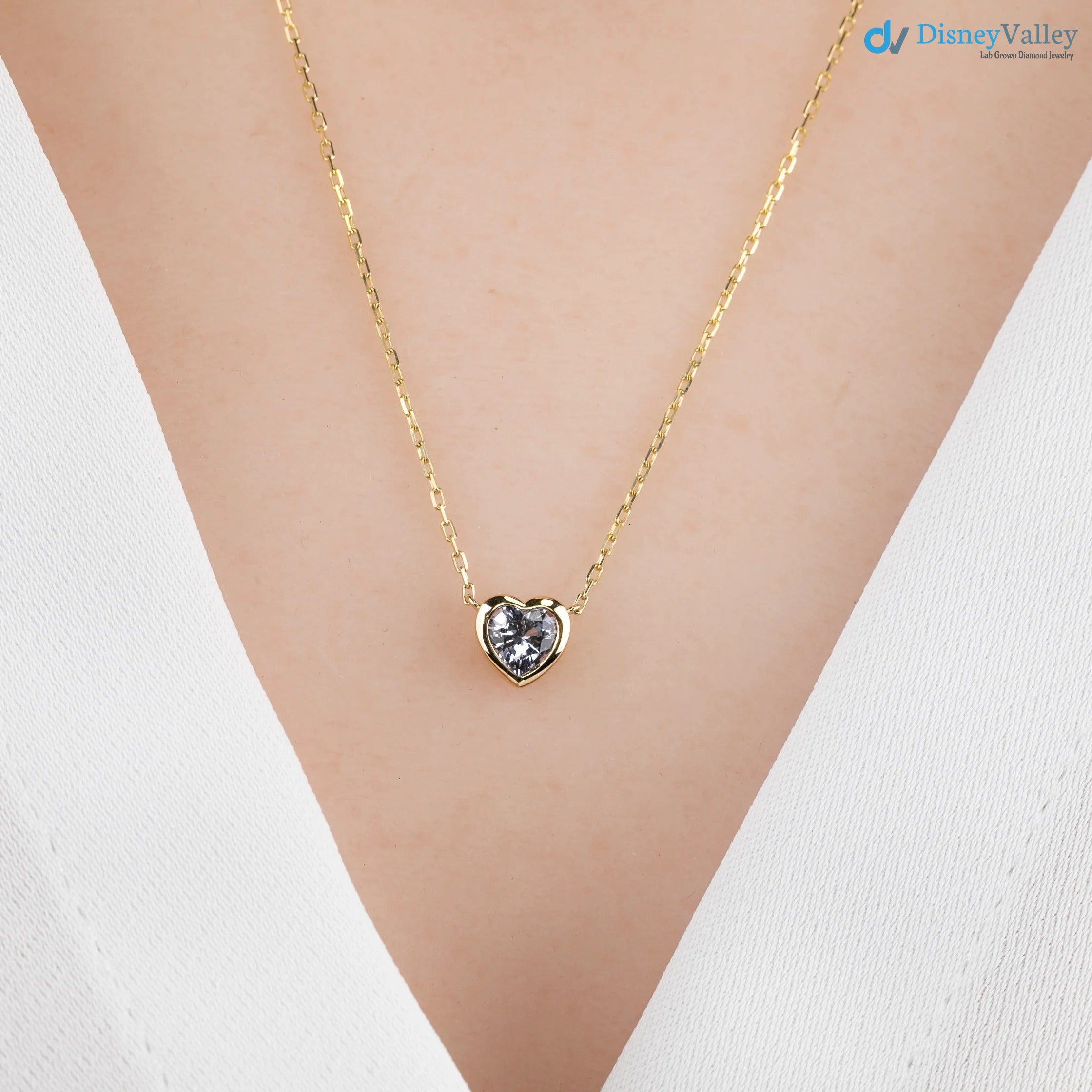 Blue Sapphire Heart diamond Necklace and cable chain