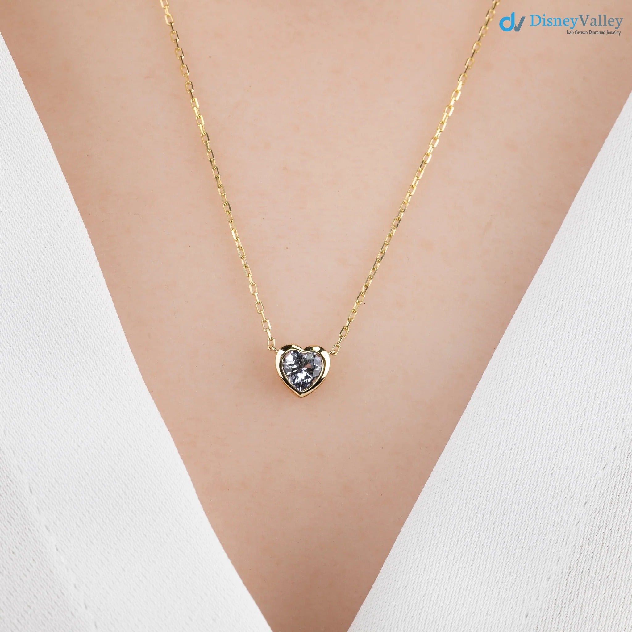 Blue Sapphire Heart diamond Necklace and cable chain