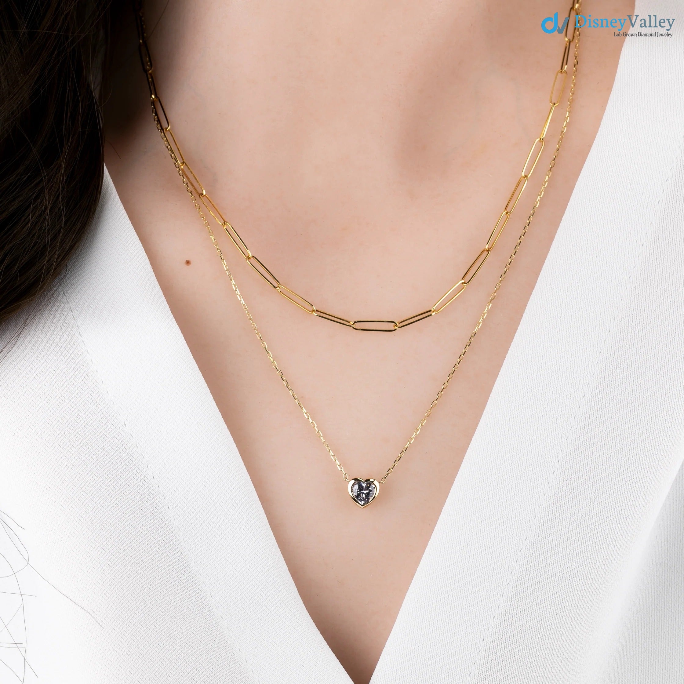 Blue Sapphire Heart diamond Necklace and cable chain