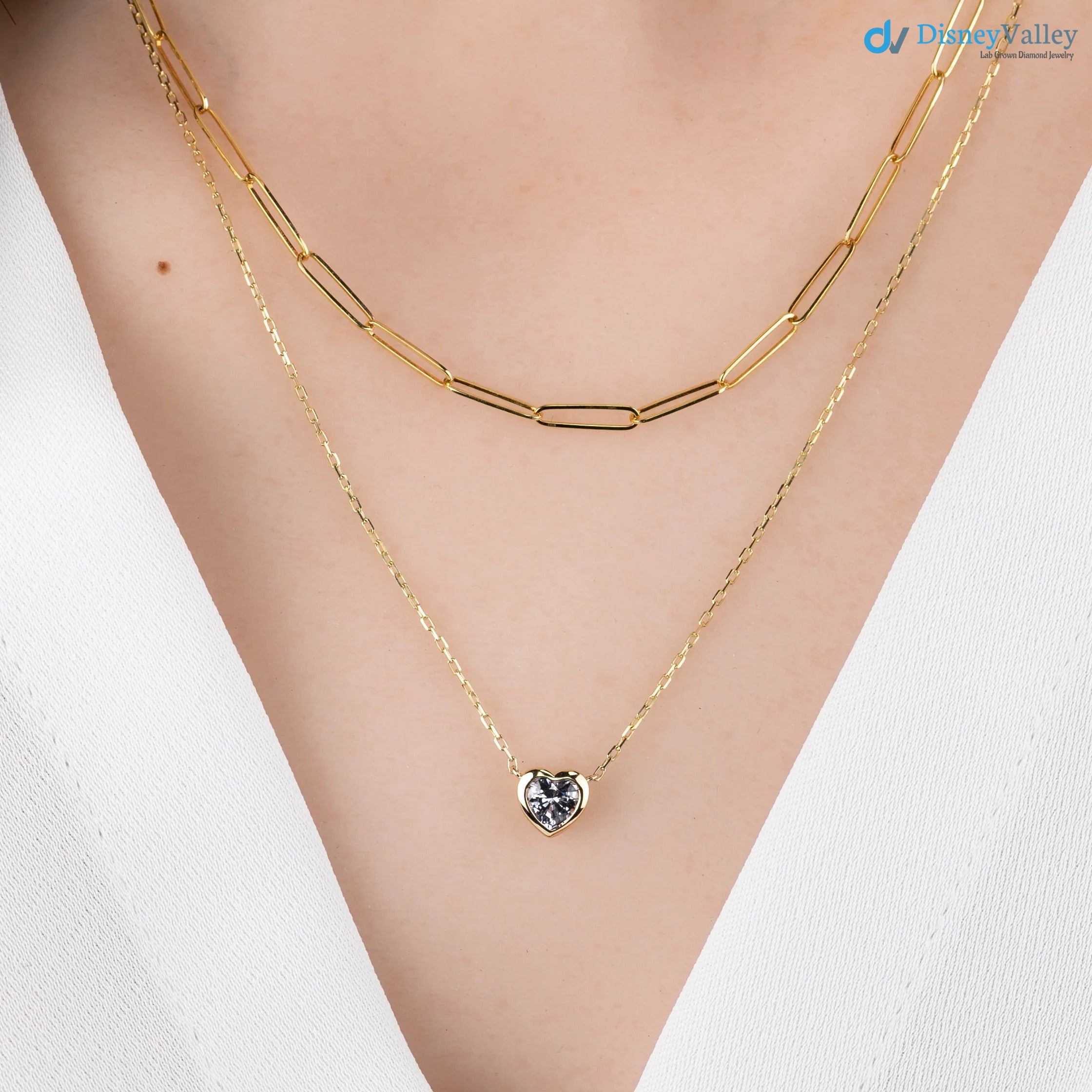 Blue Sapphire Heart diamond Necklace and cable chain