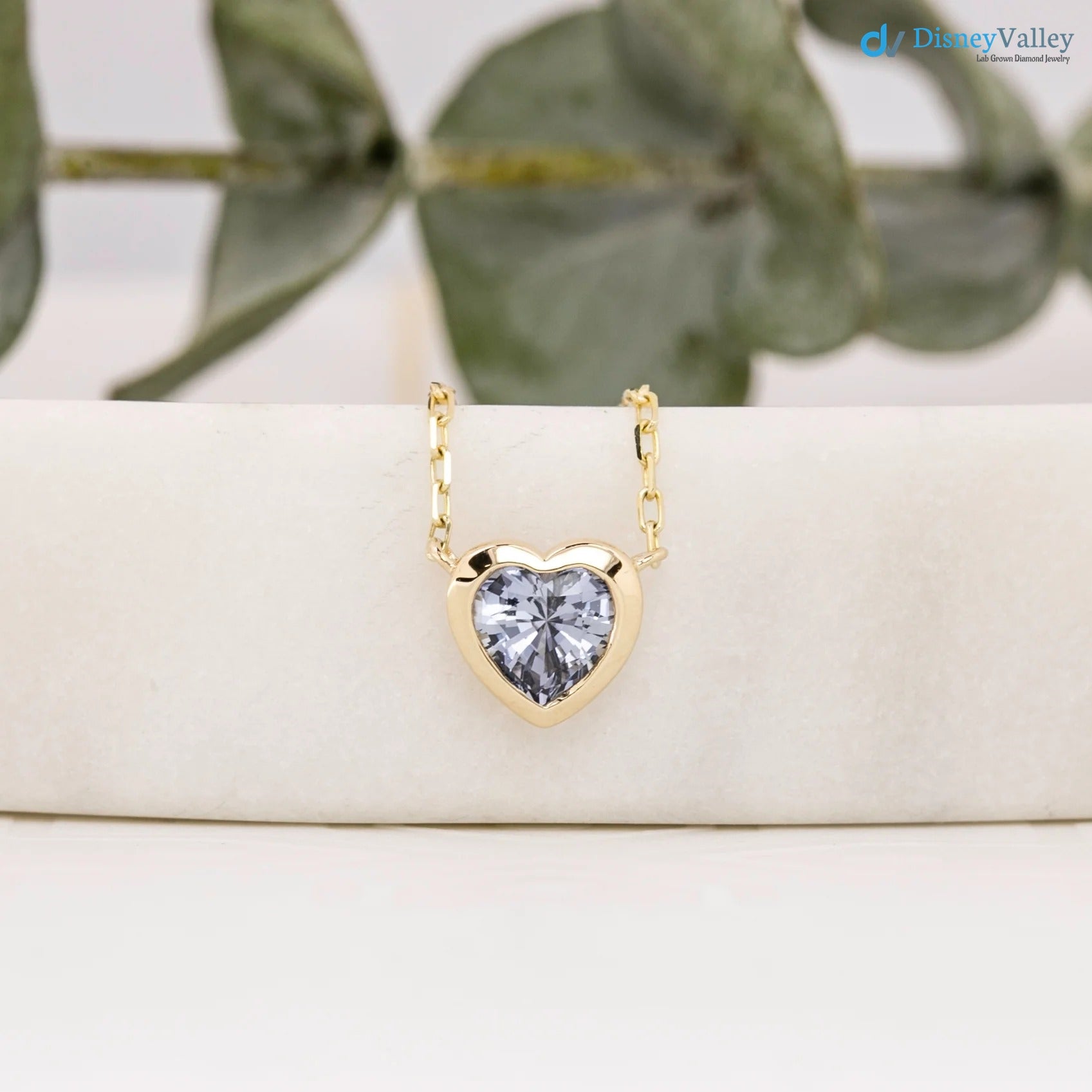 Blue Sapphire Heart diamond Necklace and cable chain