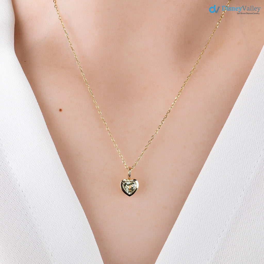 Green Sapphire Heart diamond Necklace and cable chain