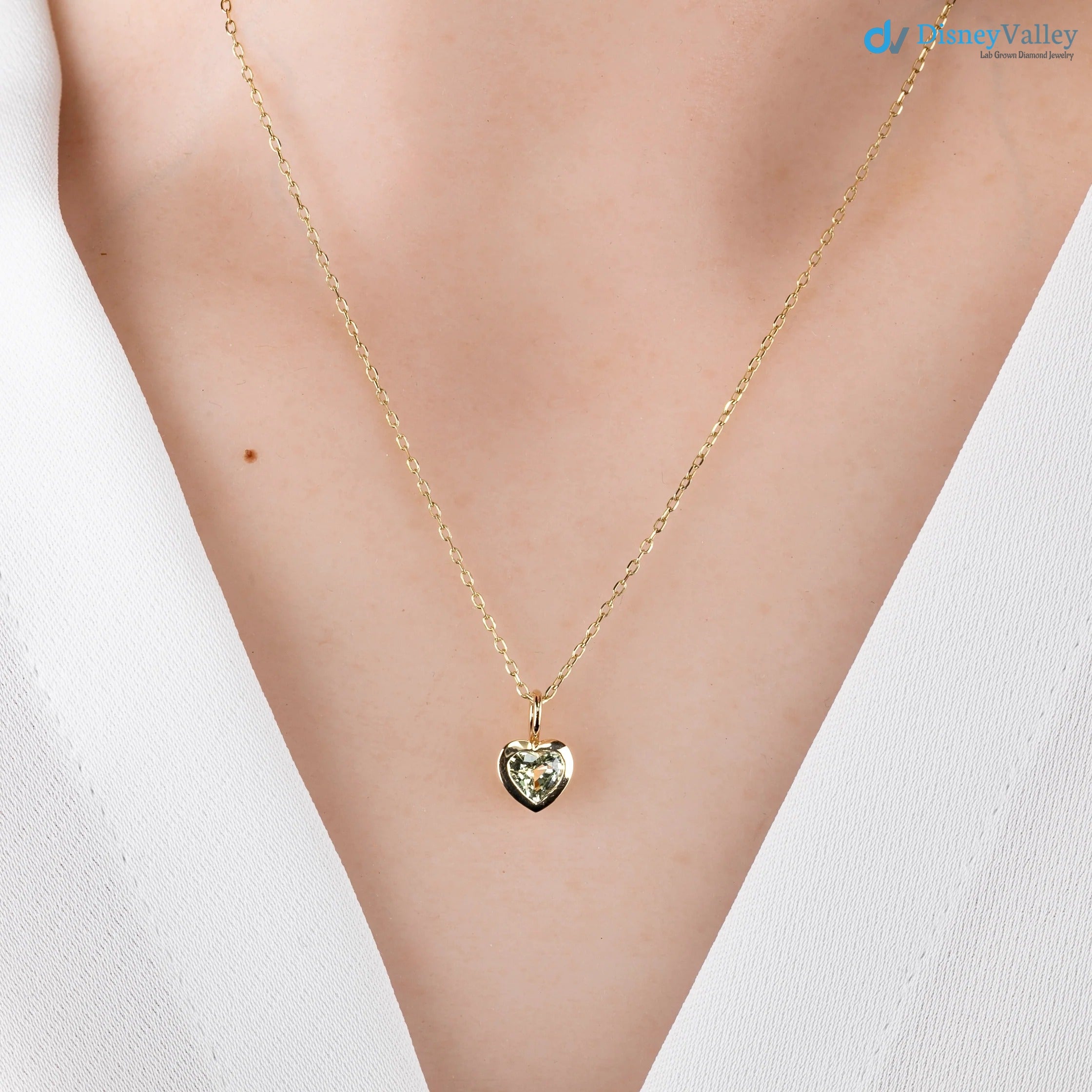 Green Sapphire Heart diamond Necklace and cable chain