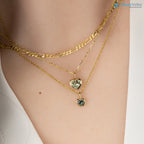 Green Sapphire Heart diamond Necklace and cable chain