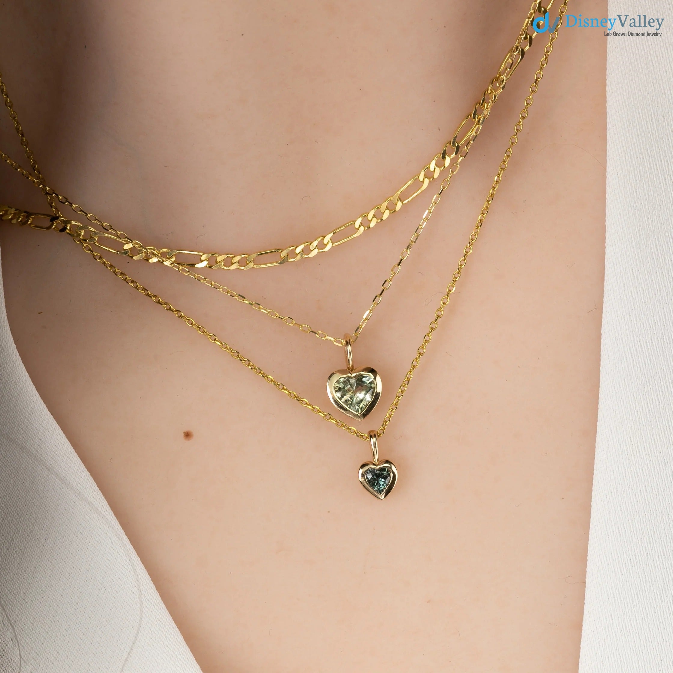 Green Sapphire Heart diamond Necklace and cable chain