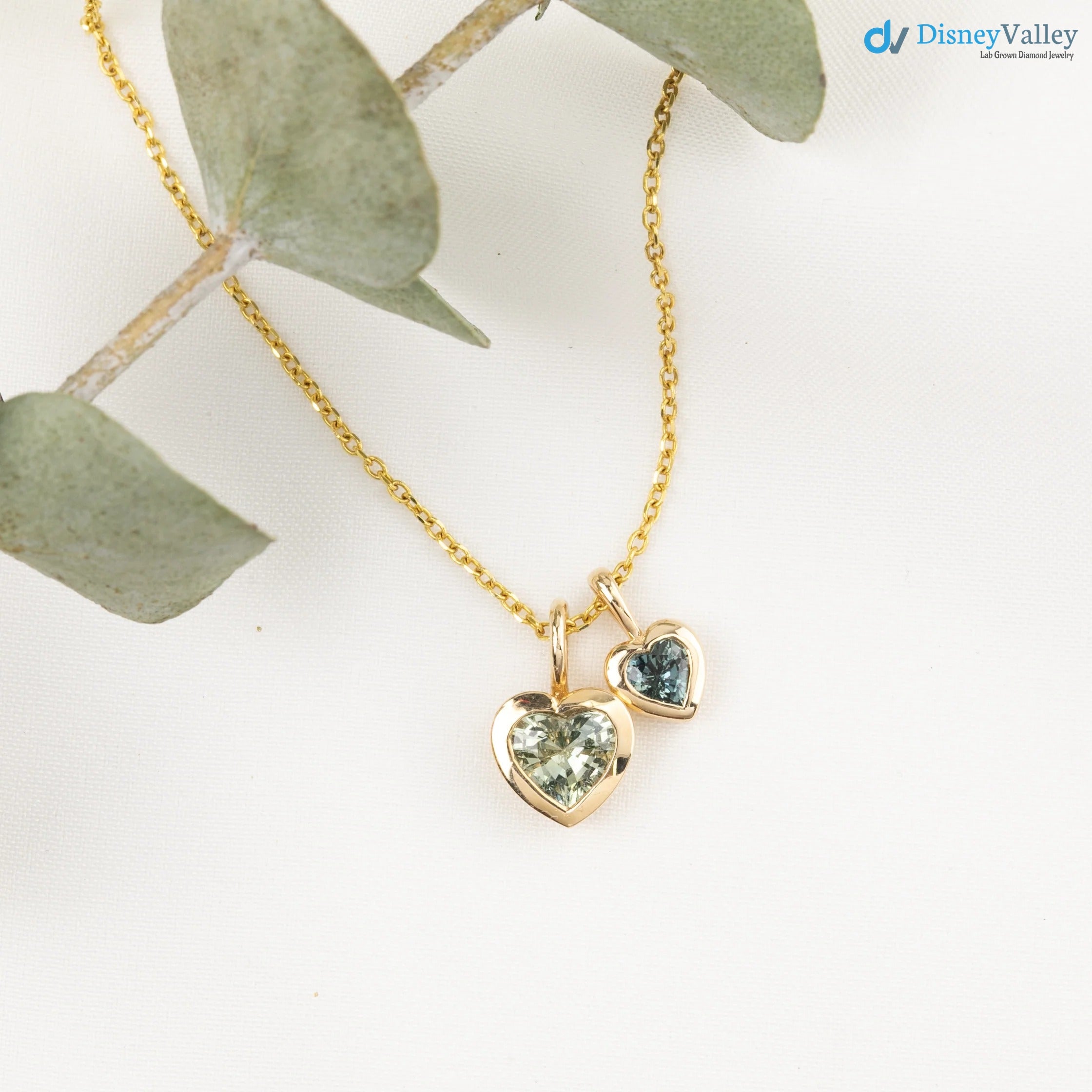 Green Sapphire Heart diamond Necklace and cable chain