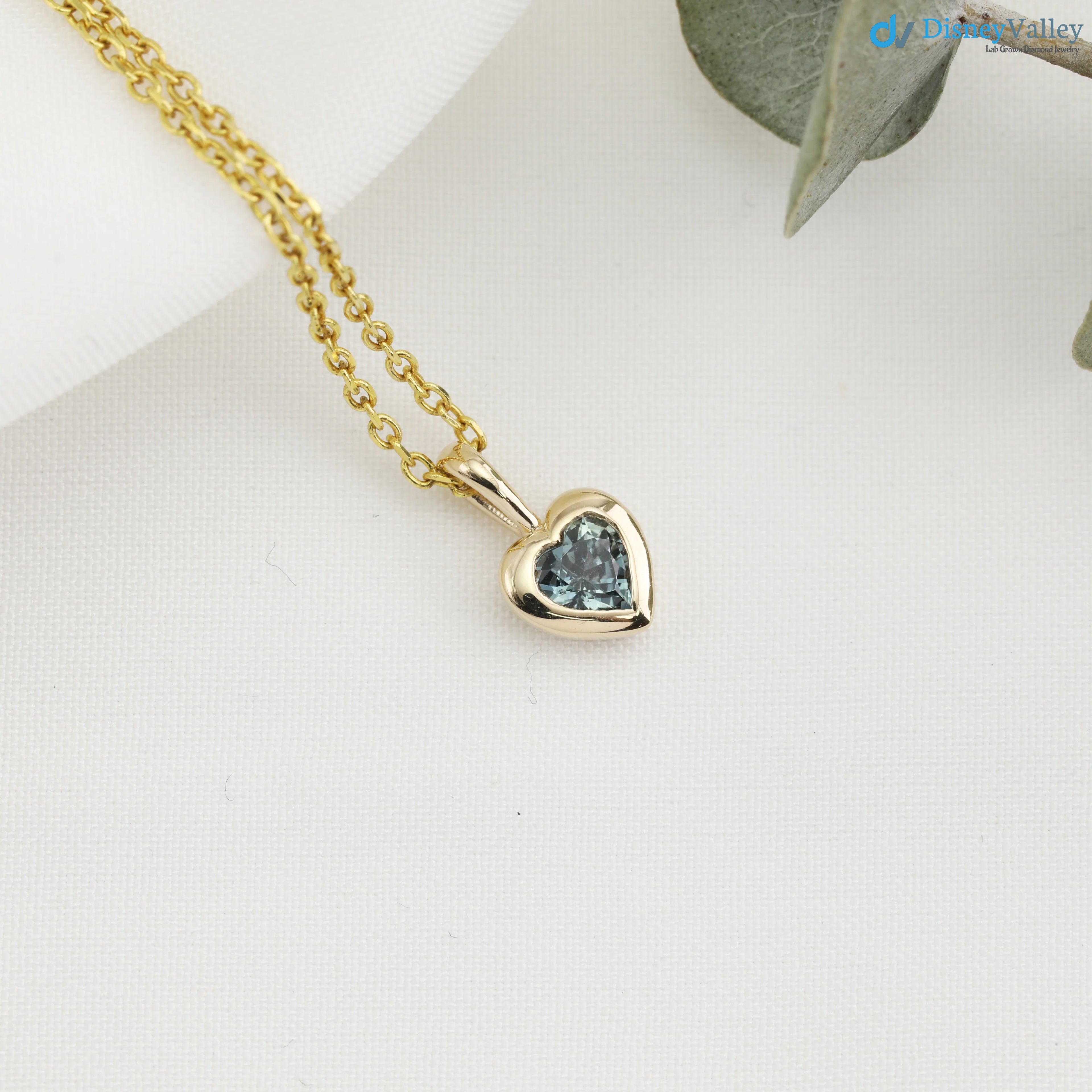 Green Sapphire Heart diamond Necklace and cable chain