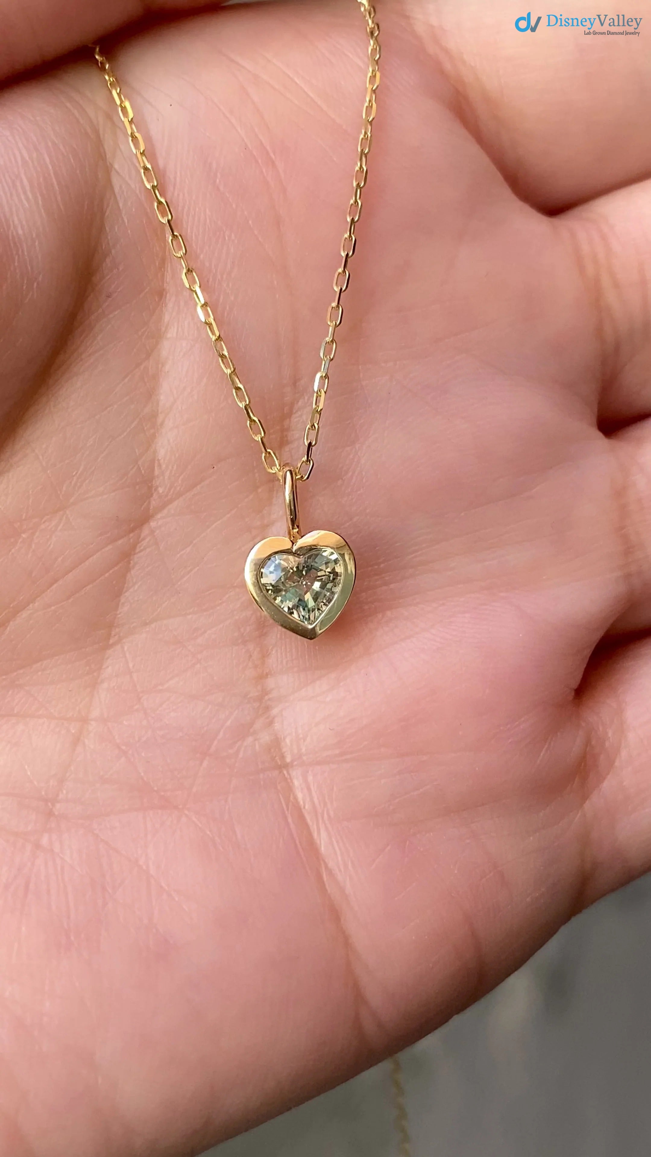 Green Sapphire Heart diamond Necklace and cable chain