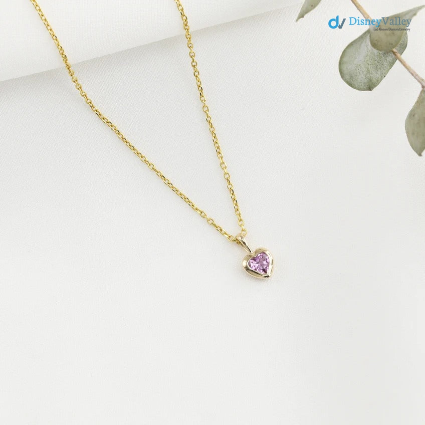 Pink Sapphire Heart diamond Necklace and cable chain