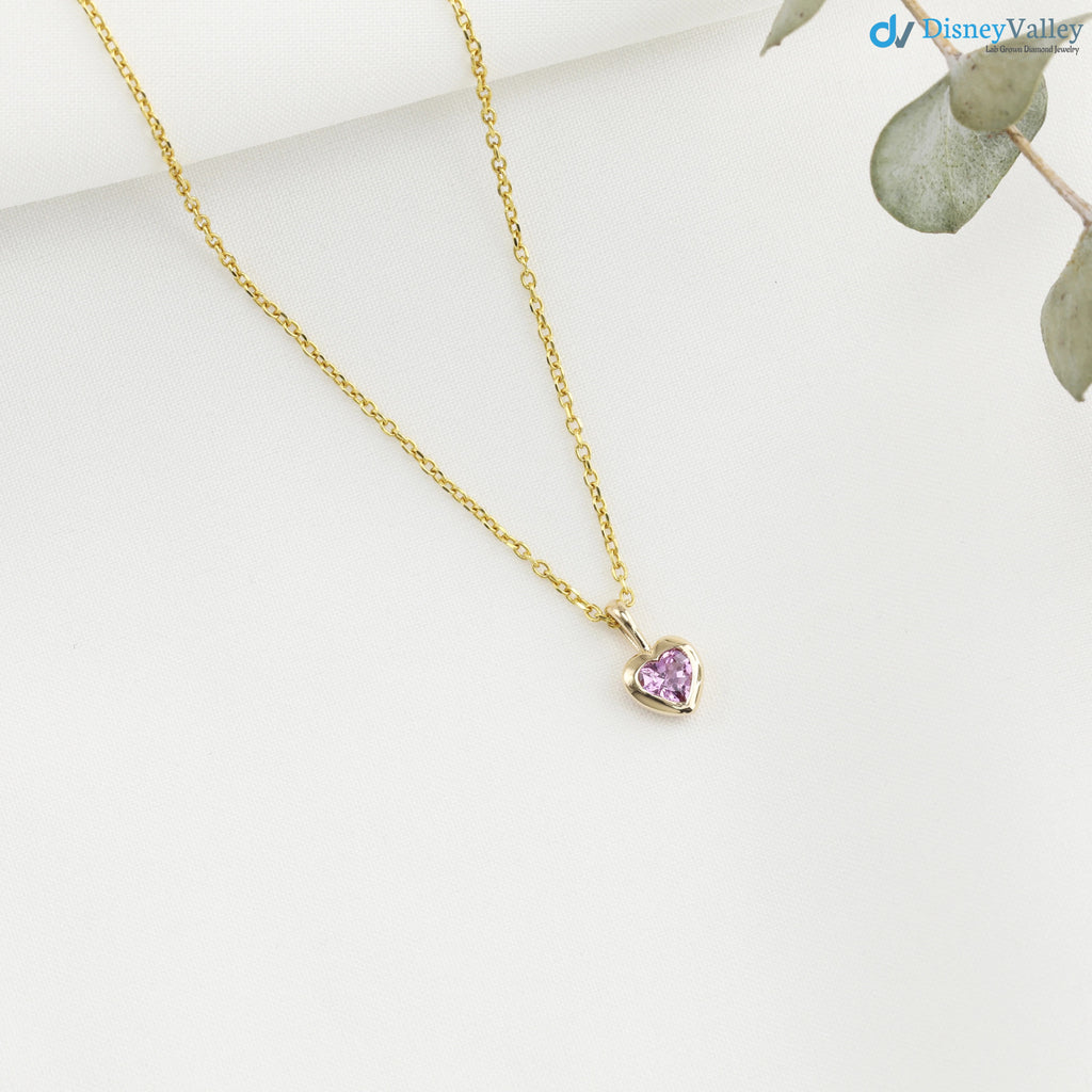 Pink Sapphire Heart diamond Necklace and cable chain