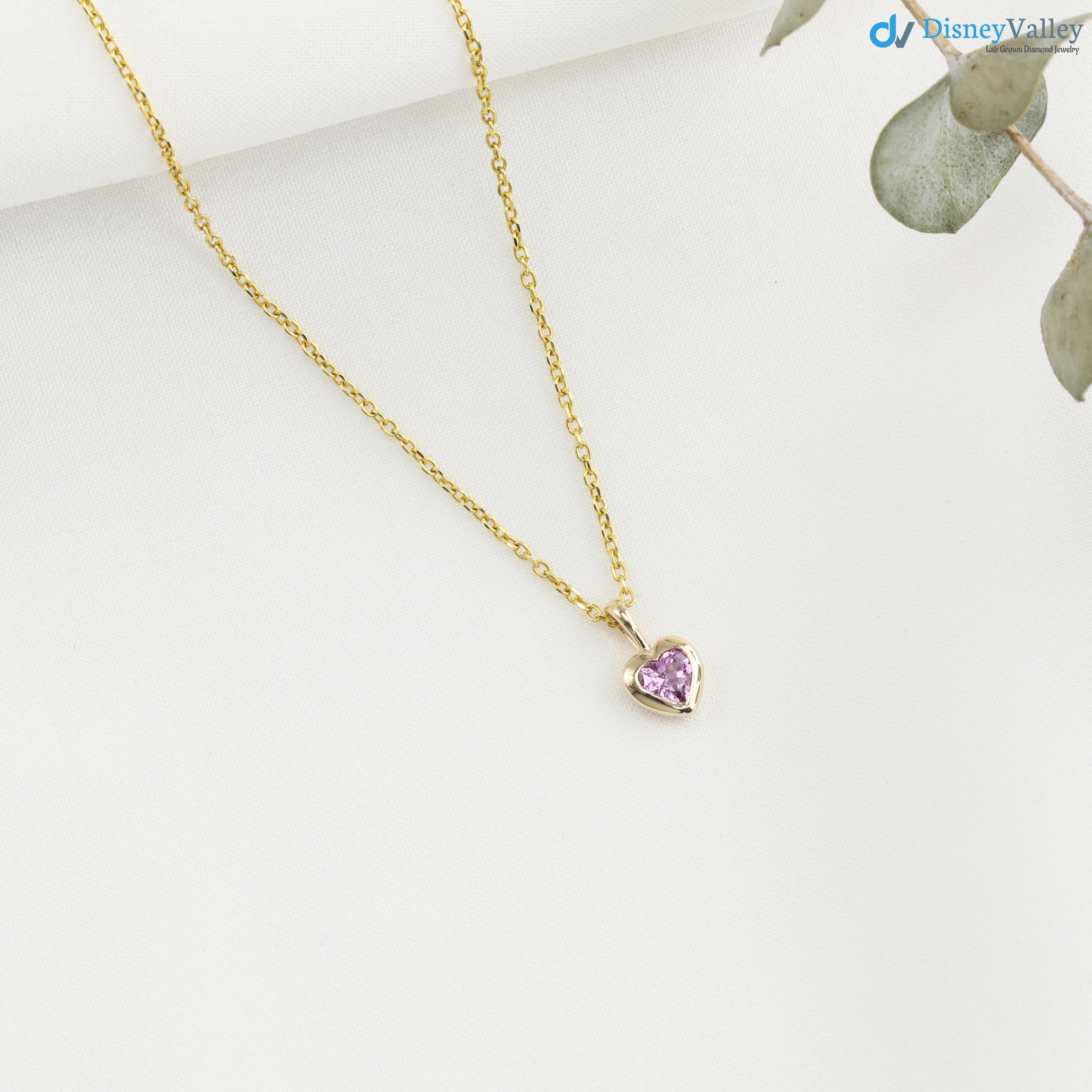 Pink Sapphire Heart diamond Necklace and cable chain
