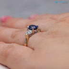 Oval Sapphire and Diamond Trillion Engagement Ring Two toned Three Stone Ring - DisneyValley 